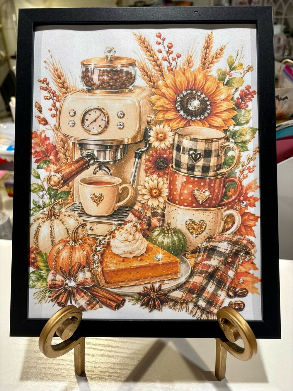 Framed Autumn Coffee & Pumpkin 8x10 Holiday Wall Art